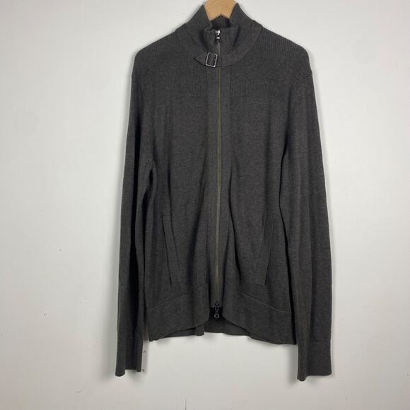 Banana Republic Mens Zip Up Cardigan Size Large Buckle Neck Sweater Neutral Prep - Picture 1 of 10